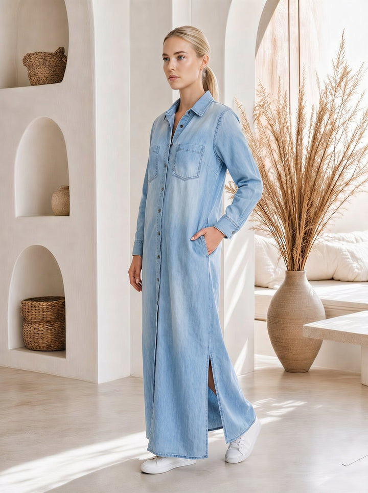 Wren™ – Denim Maxi Shirt Dress