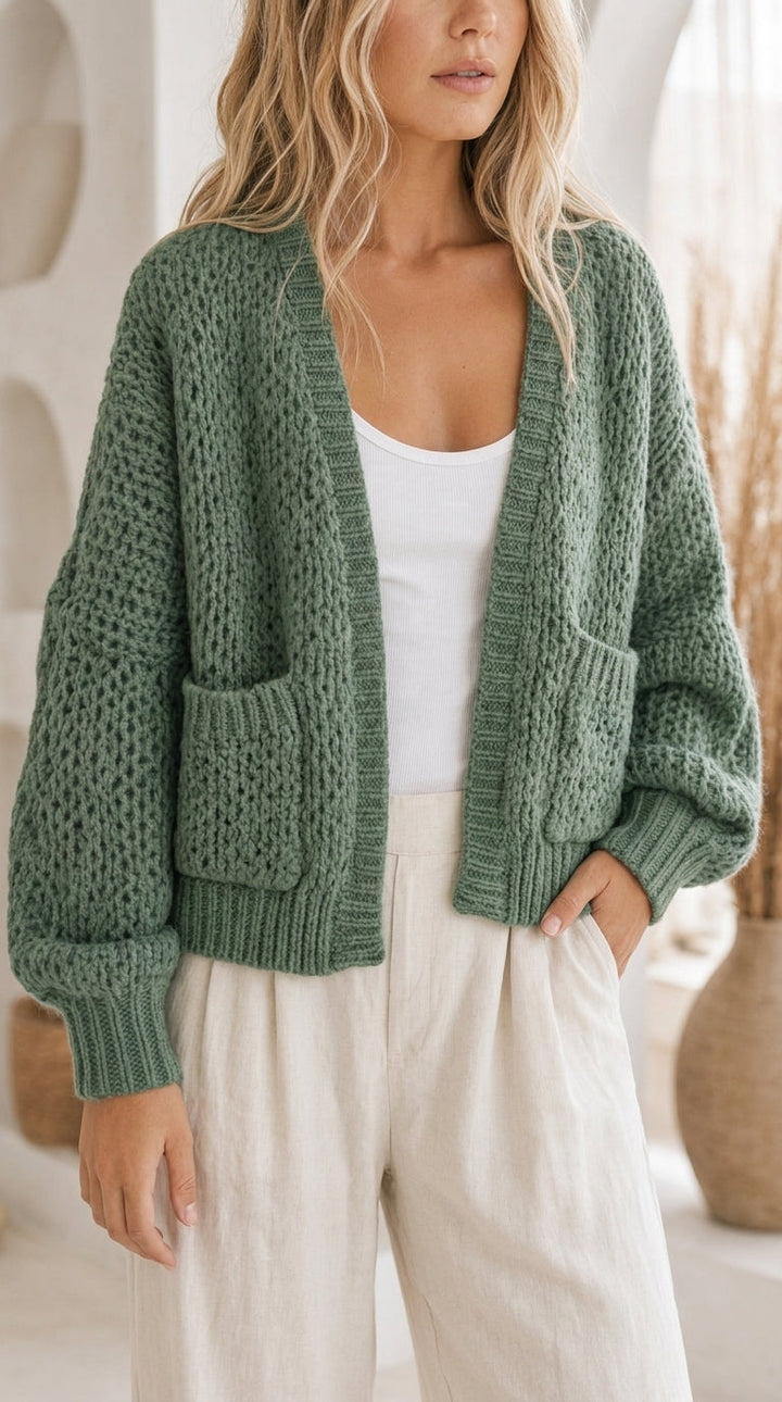Evelyn Chunky Knit Cardigan - Forest