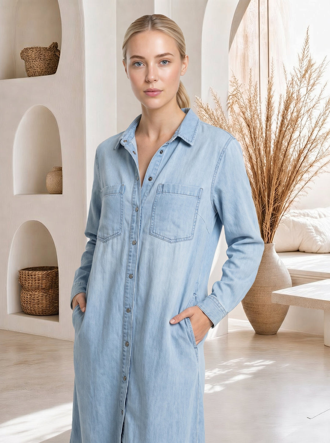 Wren™ – Denim Maxi Shirt Dress