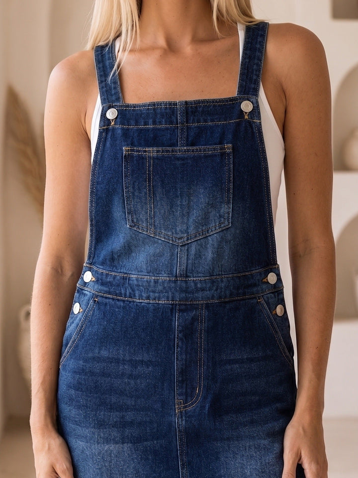 Clara™ Denim Midi Pinafore Dress