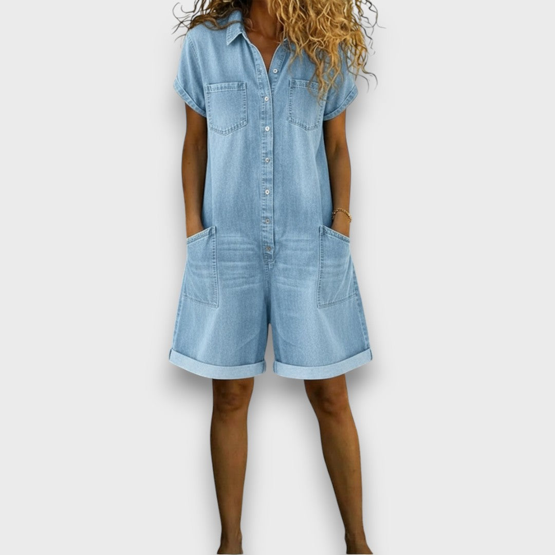 Sofía - Vintage Short Cotton Dungarees with Denim Look