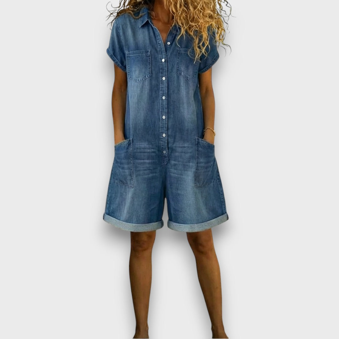 Sofía - Vintage Short Cotton Dungarees with Denim Look