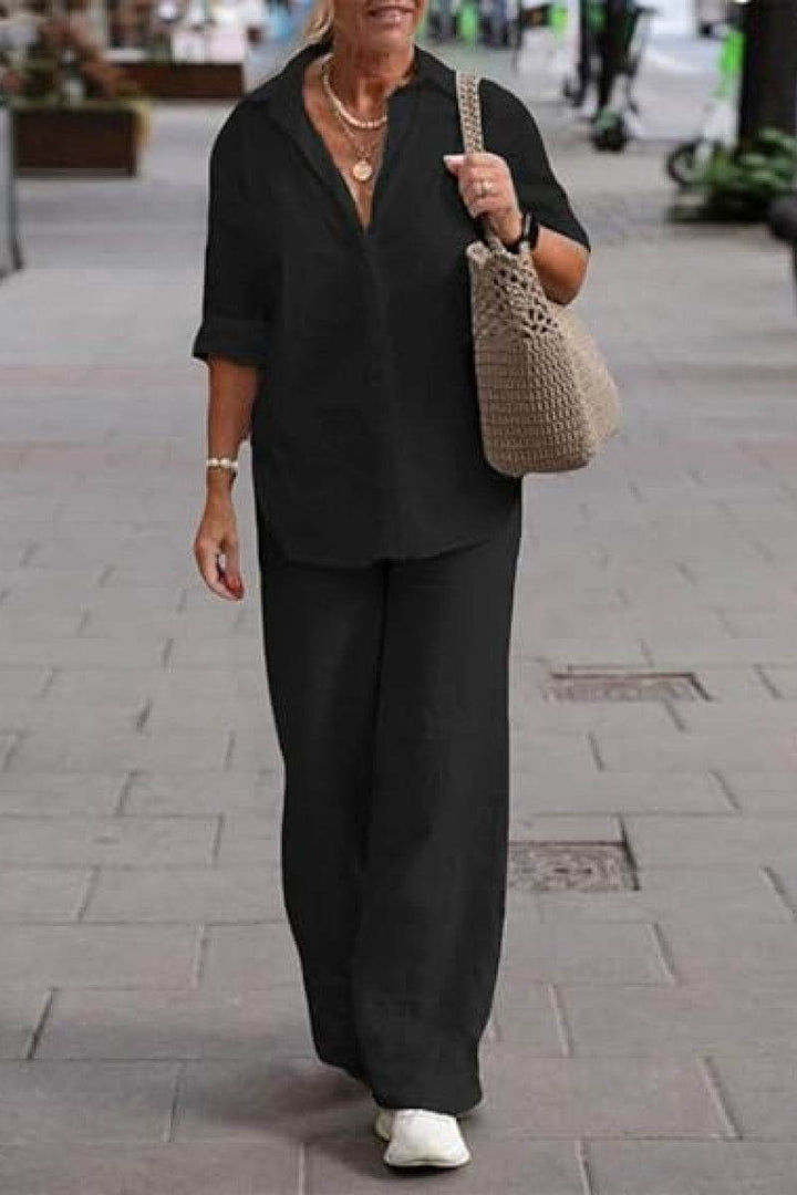 Adelaide™ – Oversized Cotton Shirt & Wide-Leg Pants Co-Ord Set