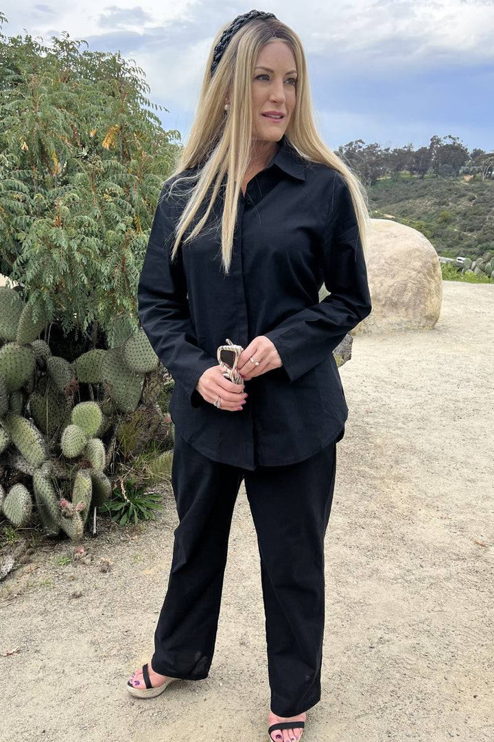 Adelaide™ – Oversized Cotton Shirt & Wide-Leg Pants Co-Ord Set