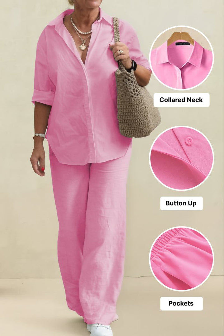 Adelaide™ – Oversized Cotton Shirt & Wide-Leg Pants Co-Ord Set