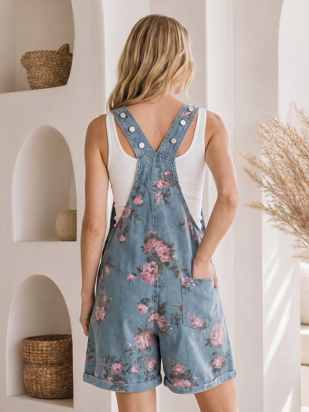 Rosie™ – Floral Denim Short Overalls