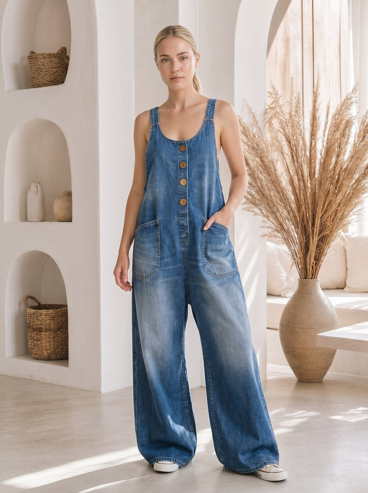 Airlie™ – Wide-Leg Denim Palazzo Overalls