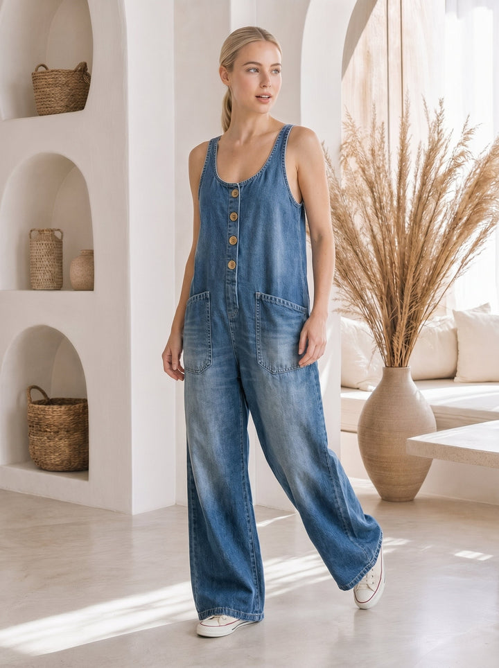 Airlie™ – Wide-Leg Denim Palazzo Overalls